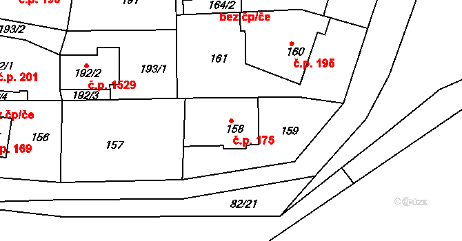 Roztoky 175 na parcele st. 158 v KÚ Roztoky u Prahy, Katastrální mapa