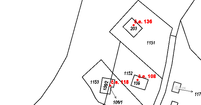 Čelina 118, Borotice na parcele st. 106/1 v KÚ Čelina, Katastrální mapa
