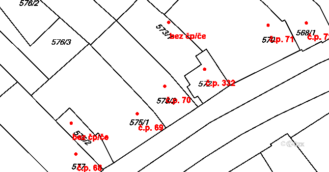 Telnice 70 na parcele st. 573/2 v KÚ Telnice u Brna, Katastrální mapa