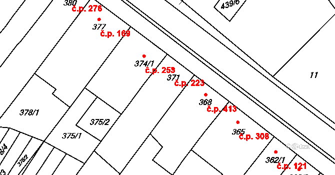 Těšany 223 na parcele st. 371 v KÚ Těšany, Katastrální mapa