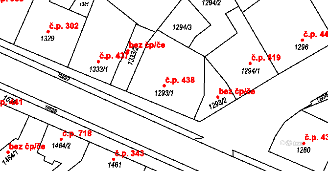 Šardice 438 na parcele st. 1293/1 v KÚ Šardice, Katastrální mapa