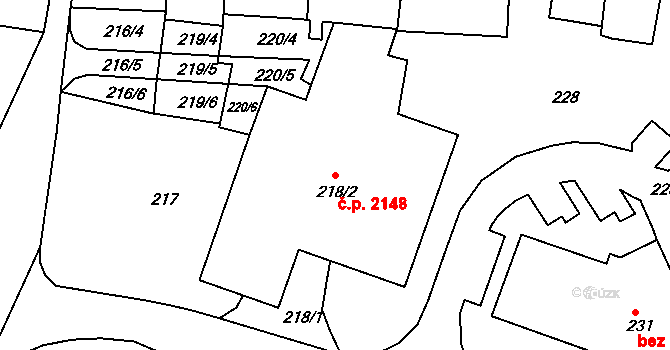 Pod Bezručovým vrchem 2148, Krnov na parcele st. 218/2 v KÚ Krnov-Horní Předměstí, Katastrální mapa