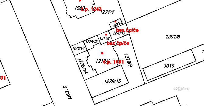 Šumperk 1081 na parcele st. 1217/1 v KÚ Šumperk, Katastrální mapa