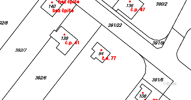 Lísek 77, Postupice na parcele st. 94 v KÚ Jemniště, Katastrální mapa