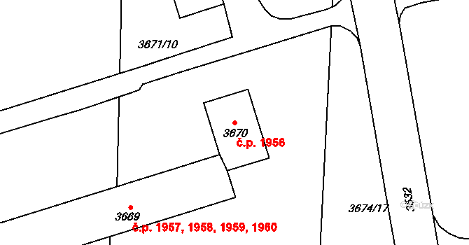 Kročehlavy 1956, Kladno na parcele st. 3670 v KÚ Kročehlavy, Katastrální mapa