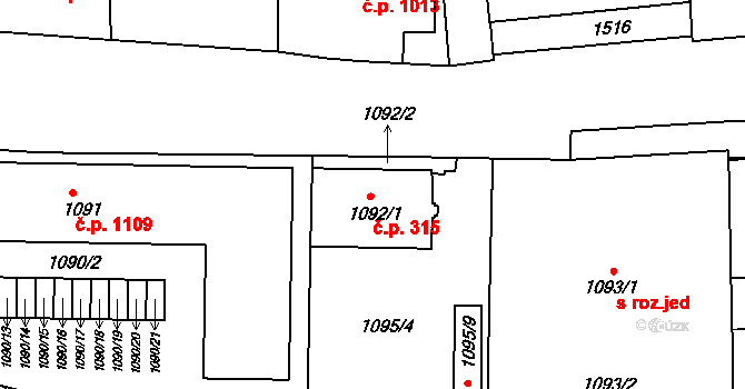 Třeboň II 315, Třeboň na parcele st. 1092/1 v KÚ Třeboň, Katastrální mapa