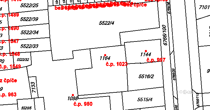 Kraslice 1023 na parcele st. 1164 v KÚ Kraslice, Katastrální mapa