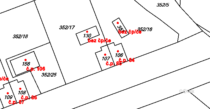 Bubovice 85 na parcele st. 107 v KÚ Bubovice, Katastrální mapa