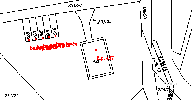Raškovice 437 na parcele st. 422 v KÚ Raškovice, Katastrální mapa