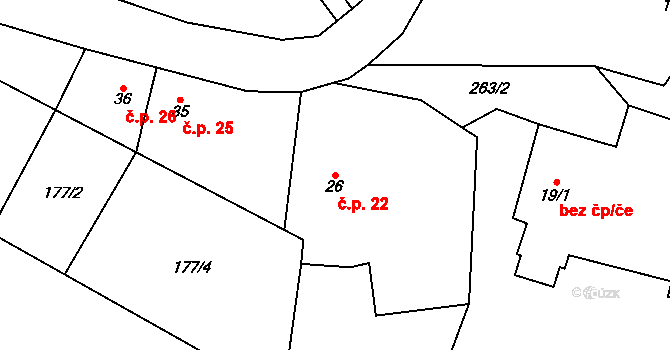 Votuz 22, Boháňka na parcele st. 26 v KÚ Votuz, Katastrální mapa