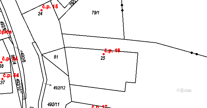 Třebovětice 16, Cerekvice nad Bystřicí na parcele st. 25 v KÚ Třebovětice, Katastrální mapa