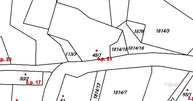 Kamýk 21 na parcele st. 45/1 v KÚ Kamýk u Litoměřic, Katastrální mapa
