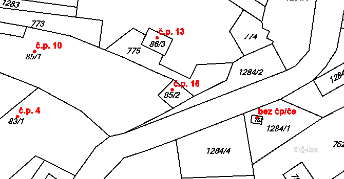 Mrkvojedy 15, Markvartice na parcele st. 85/2 v KÚ Markvartice u Sobotky, Katastrální mapa