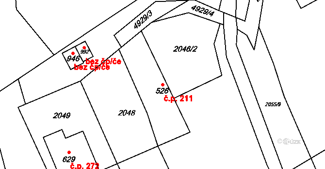 Francova Lhota 211 na parcele st. 526 v KÚ Francova Lhota, Katastrální mapa