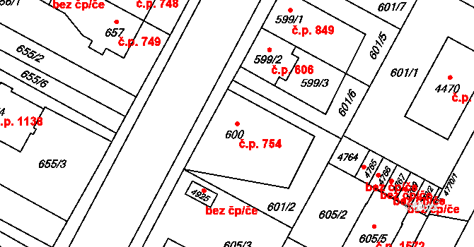 Žamberk 754 na parcele st. 600 v KÚ Žamberk, Katastrální mapa