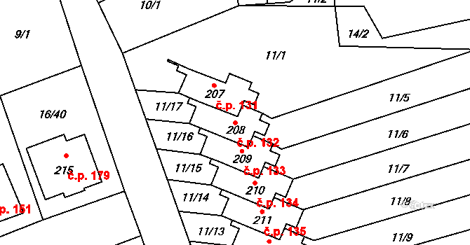 Polabec 132, Poděbrady na parcele st. 208 v KÚ Polabec, Katastrální mapa