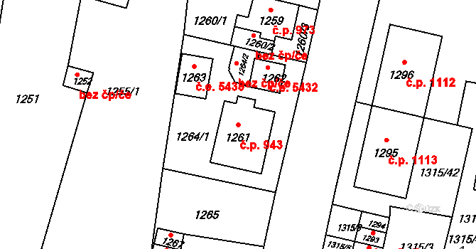 Kadaň 943 na parcele st. 1261 v KÚ Kadaň, Katastrální mapa