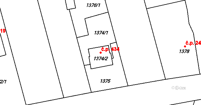 Záblatí 434, Bohumín na parcele st. 1374/2 v KÚ Záblatí u Bohumína, Katastrální mapa