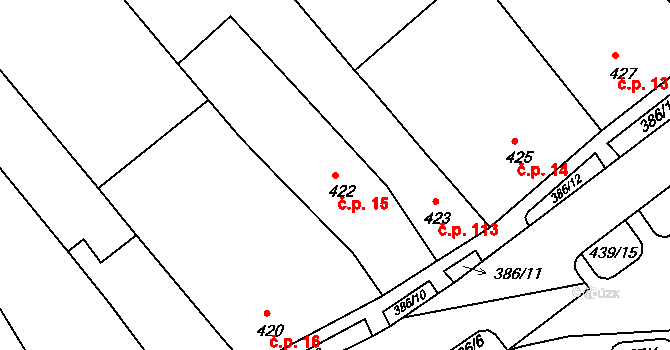 Bystrc 15, Brno na parcele st. 422 v KÚ Bystrc, Katastrální mapa