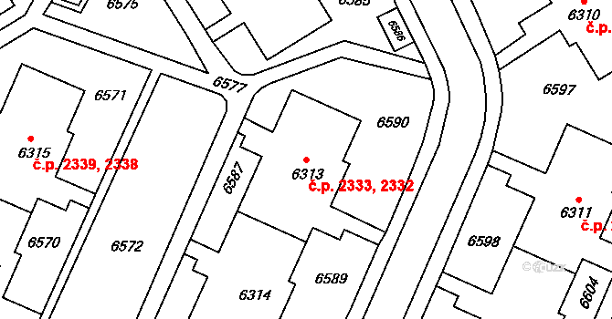 Líšeň 2332,2333, Brno na parcele st. 6313 v KÚ Líšeň, Katastrální mapa