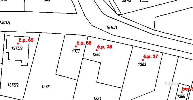 Záluží 35, Tábor na parcele st. 1380 v KÚ Měšice u Tábora, Katastrální mapa