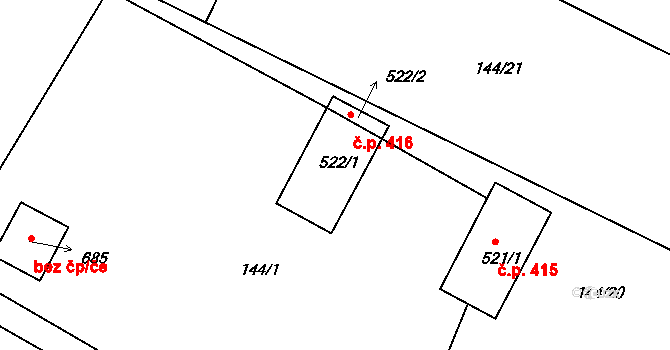 Dobroměřice 416 na parcele st. 522/1 v KÚ Dobroměřice, Katastrální mapa