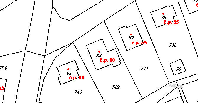 Skrýšov 60, Pelhřimov na parcele st. 83 v KÚ Skrýšov u Pelhřimova, Katastrální mapa