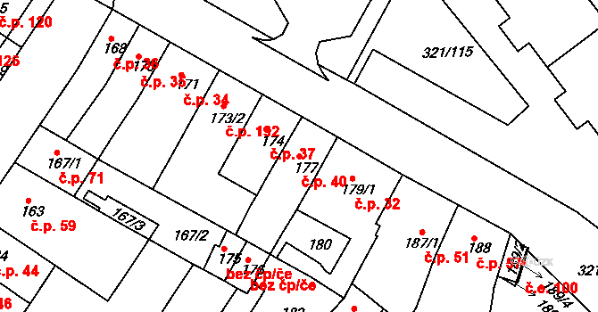 Prosetice 40, Teplice na parcele st. 177 v KÚ Prosetice, Katastrální mapa