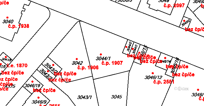 Teplice 1907 na parcele st. 3044/1 v KÚ Teplice, Katastrální mapa