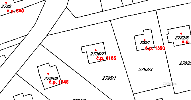 Frýdlant 1105, Frýdlant nad Ostravicí na parcele st. 2795/7 v KÚ Frýdlant nad Ostravicí, Katastrální mapa
