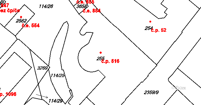 Cheb 516 na parcele st. 255 v KÚ Cheb, Katastrální mapa
