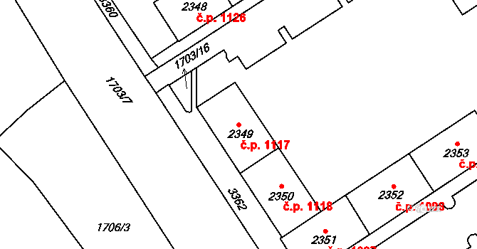 Cheb 1117 na parcele st. 2349 v KÚ Cheb, Katastrální mapa