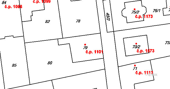 Dubeč 1101, Praha na parcele st. 79 v KÚ Dubeč, Katastrální mapa