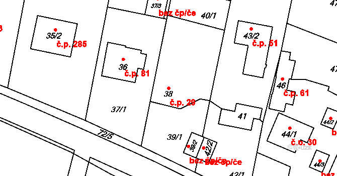 Křeslice 29, Praha na parcele st. 38 v KÚ Křeslice, Katastrální mapa