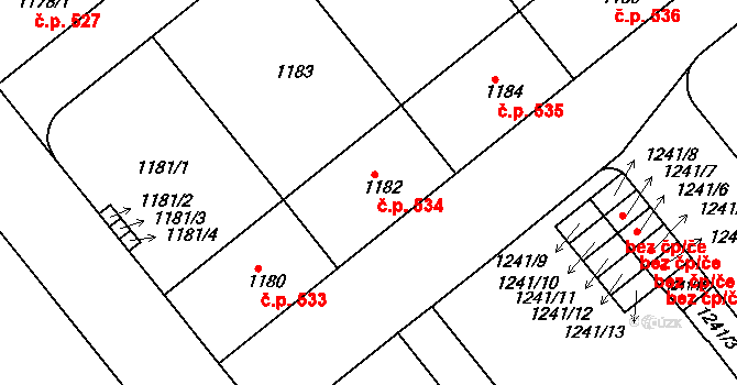 Krč 534, Praha na parcele st. 1182 v KÚ Krč, Katastrální mapa