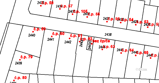Příbram IV 62, Příbram na parcele st. 2443/1 v KÚ Příbram, Katastrální mapa