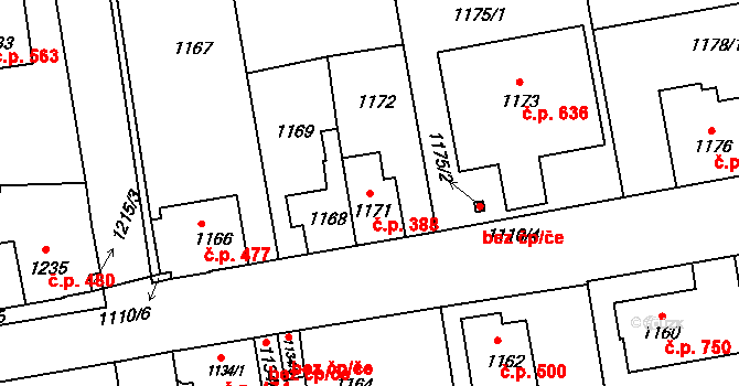 Sedlčany 388 na parcele st. 1171 v KÚ Sedlčany, Katastrální mapa
