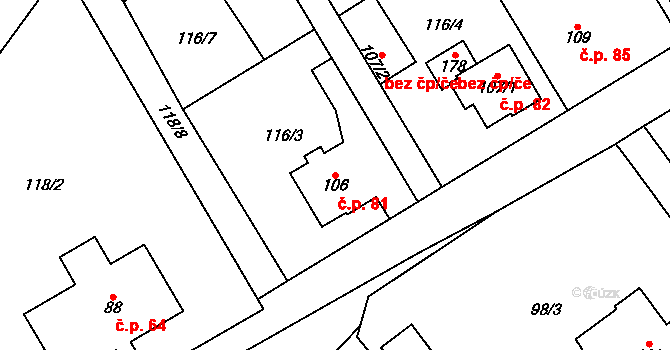 Lipnice 81, Dvůr Králové nad Labem na parcele st. 106 v KÚ Lipnice u Dvora Králové, Katastrální mapa