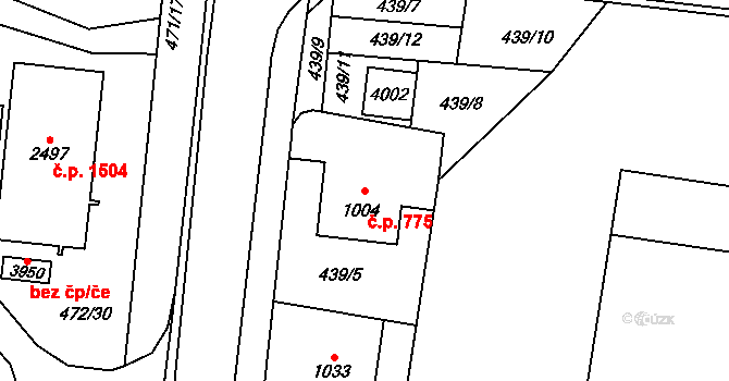 Vrchlabí 775 na parcele st. 1004 v KÚ Vrchlabí, Katastrální mapa