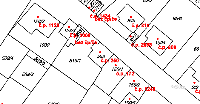 Sezimovo Ústí 250 na parcele st. 553 v KÚ Sezimovo Ústí, Katastrální mapa
