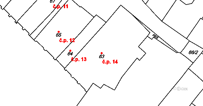 Chomutov 14 na parcele st. 63 v KÚ Chomutov I, Katastrální mapa