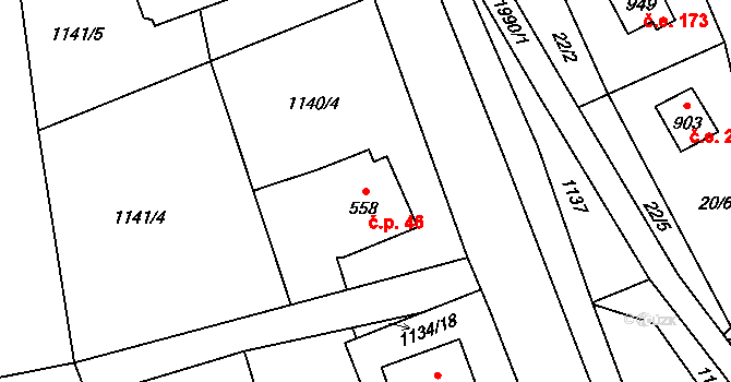Rokytnice 46, Vsetín na parcele st. 558/3 v KÚ Rokytnice u Vsetína, Katastrální mapa