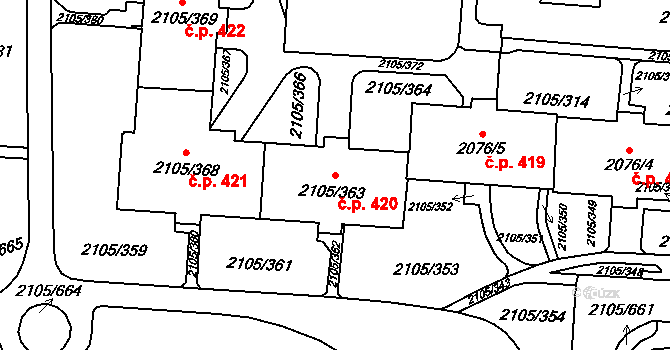Šumbark 420, Havířov na parcele st. 2105/363 v KÚ Šumbark, Katastrální mapa