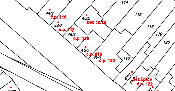 Hrotovice 616 na parcele st. 45/3 v KÚ Hrotovice, Katastrální mapa