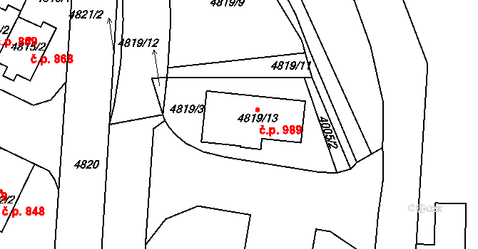 Žižkov 989, Kutná Hora na parcele st. 4819/13 v KÚ Kutná Hora, Katastrální mapa