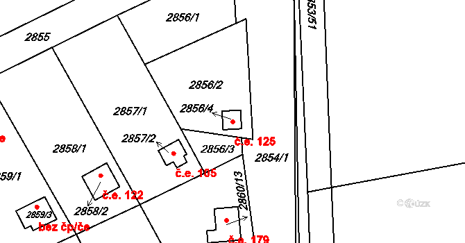 Lužice 125 na parcele st. 2856/4 v KÚ Lužice u Hodonína, Katastrální mapa