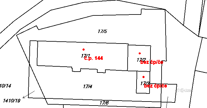 Velká Černoc 144, Měcholupy na parcele st. 17/1 v KÚ Velká Černoc, Katastrální mapa