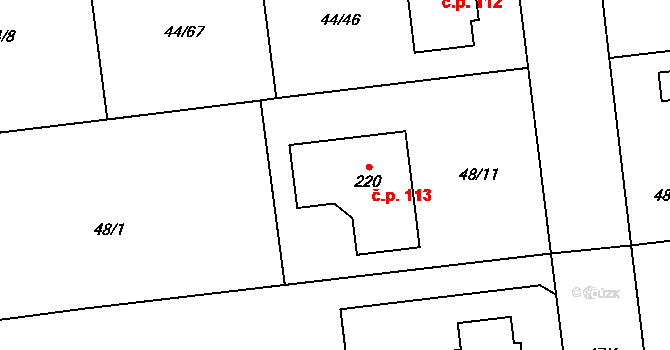 Borek 113 na parcele st. 220 v KÚ Borek nad Labem, Katastrální mapa