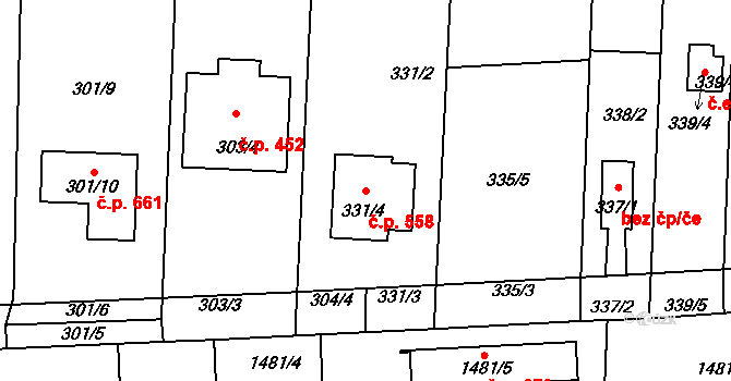 Hřebeč 558 na parcele st. 331/4 v KÚ Hřebeč, Katastrální mapa