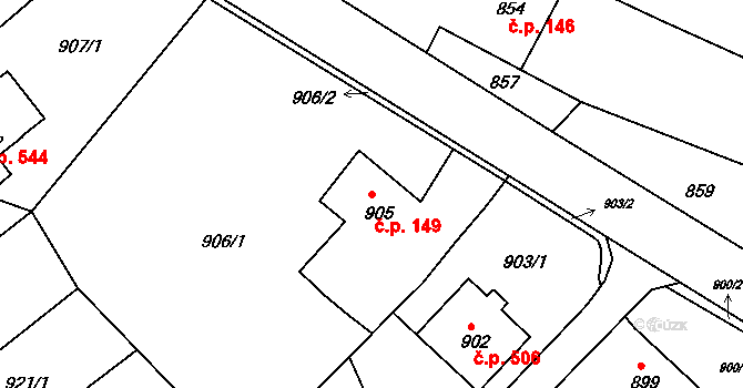 Krásné Pole 149, Ostrava na parcele st. 905 v KÚ Krásné Pole, Katastrální mapa